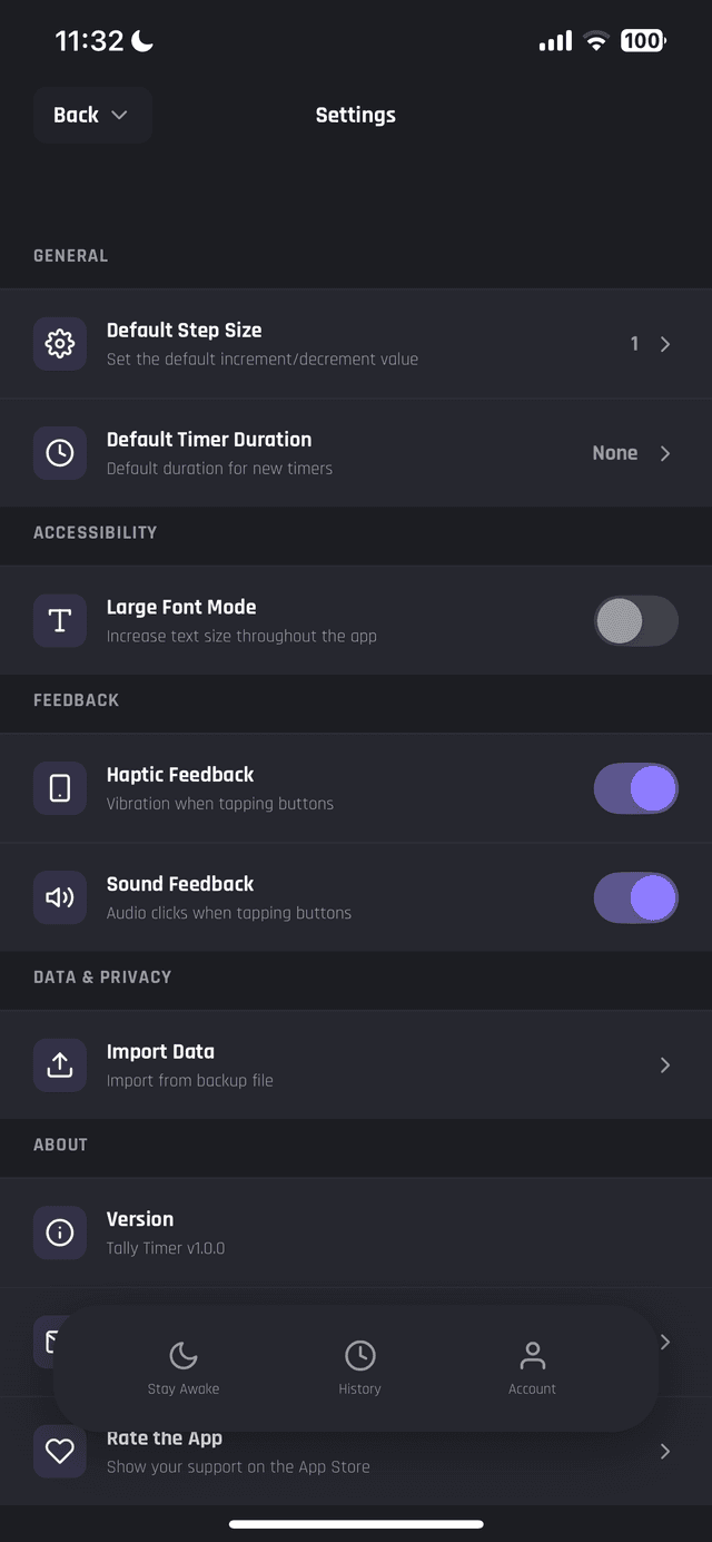 Tally Counter Settings Screen